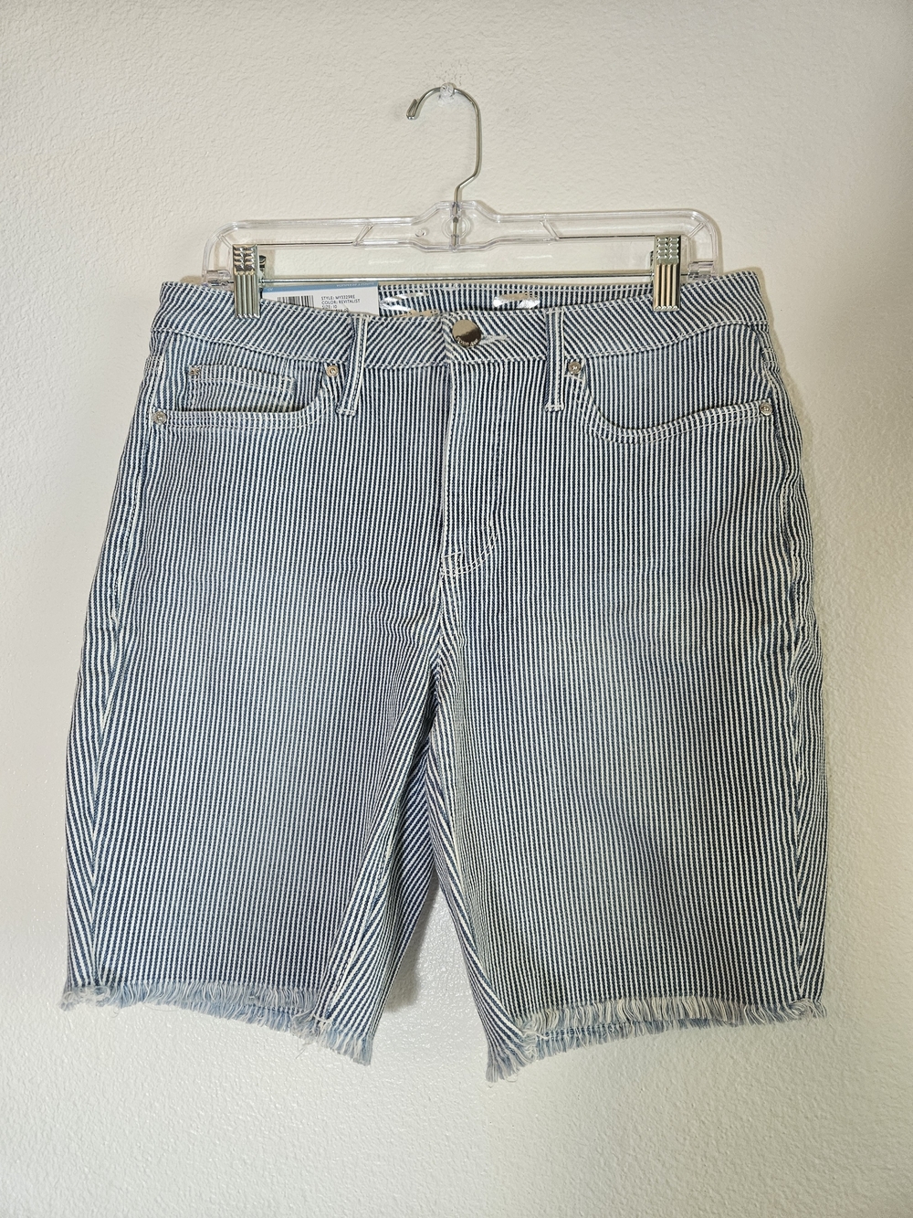 Seven7 Women's Blue and White Striped Bermuda Shorts